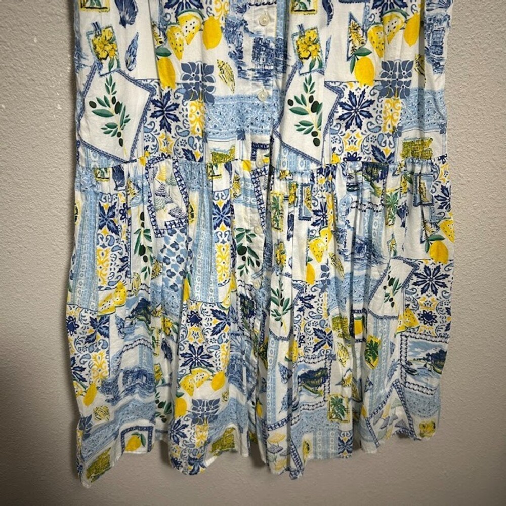 J.Crew Amalfi Coast Lemon Novelty Midi Dress 8 Button Front Sleeveless Collar - Picture 6 of 9